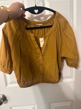 aerie Mustard Button-Front Peasant Top